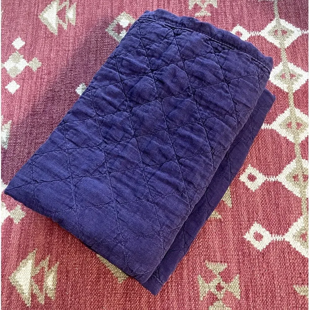 Restoration Hardware Set of 2 Quilted Linen Euro Pillow Shams STD 26x26 Purple